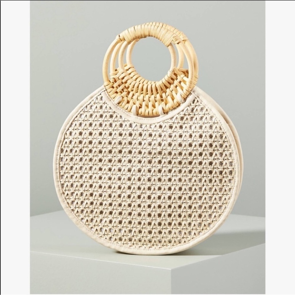 Anthropologie Marianne Purse Woven Straw Leather Rattan Handles Shoulder
Bag